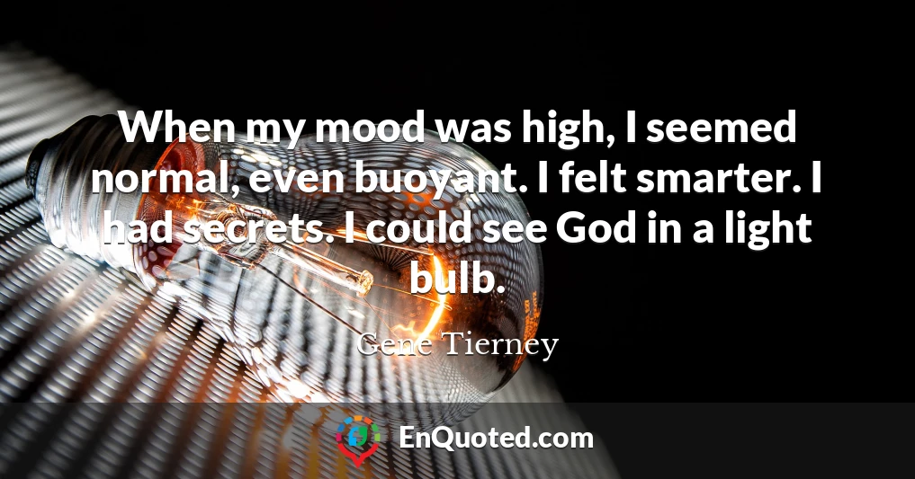 When my mood was high, I seemed normal, even buoyant. I felt smarter. I had secrets. I could see God in a light bulb.