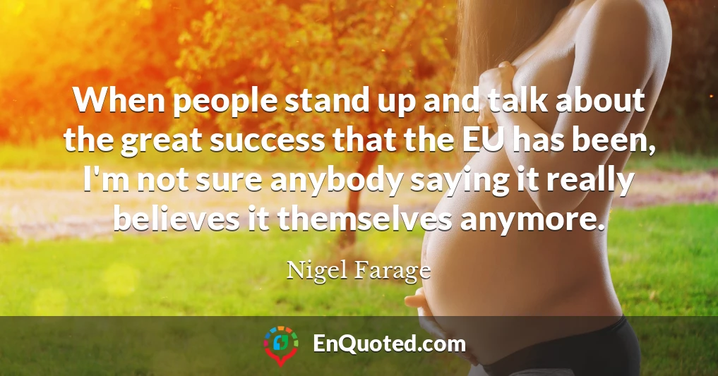 When people stand up and talk about the great success that the EU has been, I'm not sure anybody saying it really believes it themselves anymore.