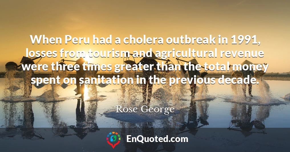 When Peru had a cholera outbreak in 1991, losses from tourism and agricultural revenue were three times greater than the total money spent on sanitation in the previous decade.