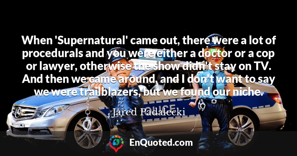 When 'Supernatural' came out, there were a lot of procedurals and you were either a doctor or a cop or lawyer, otherwise the show didn't stay on TV. And then we came around, and I don't want to say we were trailblazers, but we found our niche.