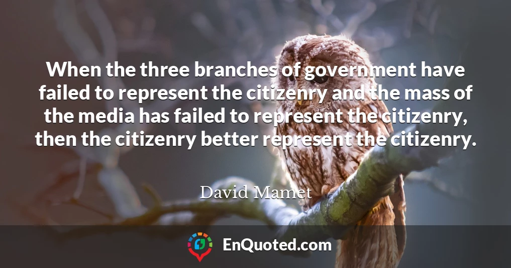 When the three branches of government have failed to represent the citizenry and the mass of the media has failed to represent the citizenry, then the citizenry better represent the citizenry.
