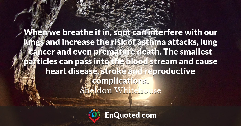 When we breathe it in, soot can interfere with our lungs and increase the risk of asthma attacks, lung cancer and even premature death. The smallest particles can pass into the blood stream and cause heart disease, stroke and reproductive complications.