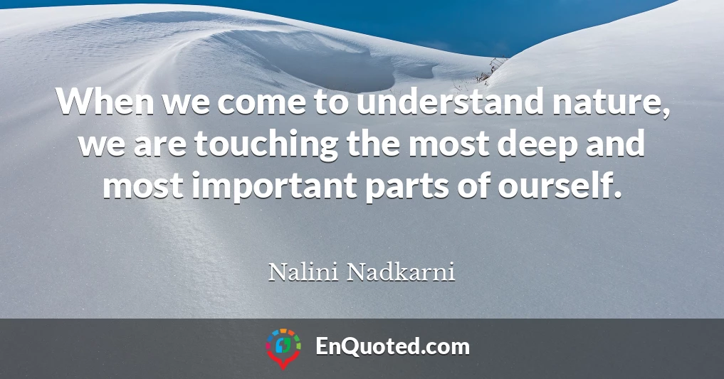 When we come to understand nature, we are touching the most deep and most important parts of ourself.