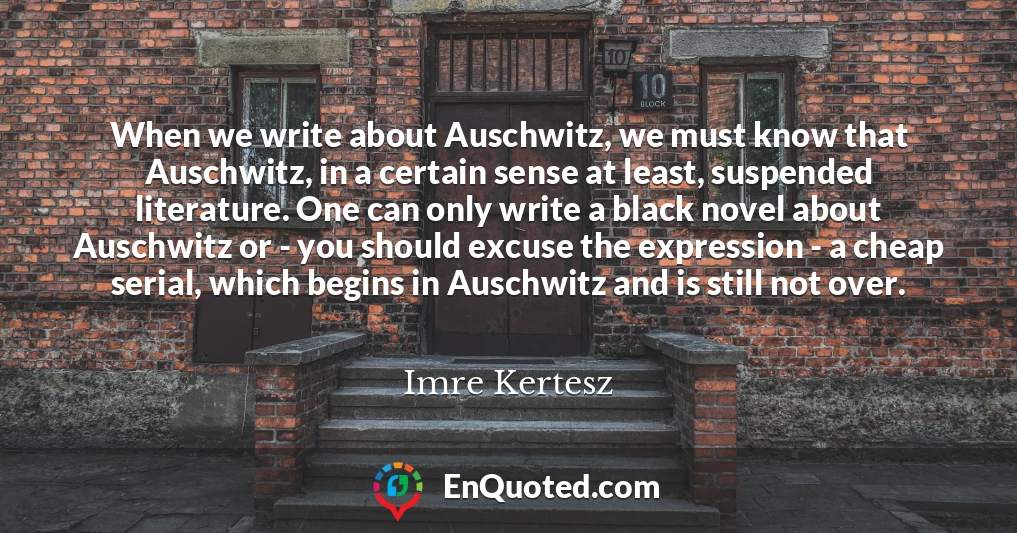 When we write about Auschwitz, we must know that Auschwitz, in a certain sense at least, suspended literature. One can only write a black novel about Auschwitz or - you should excuse the expression - a cheap serial, which begins in Auschwitz and is still not over.
