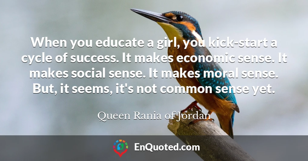 When you educate a girl, you kick-start a cycle of success. It makes economic sense. It makes social sense. It makes moral sense. But, it seems, it's not common sense yet.