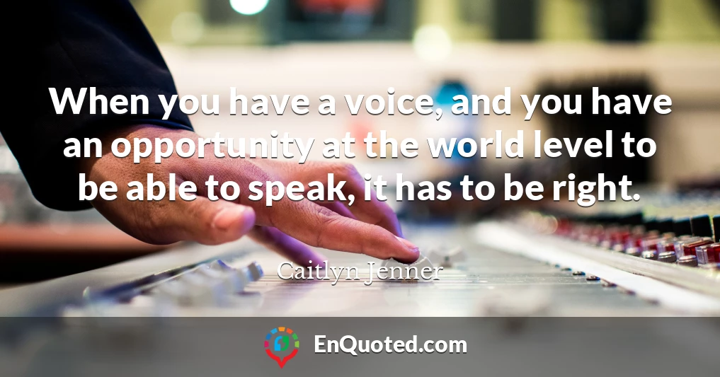 When you have a voice, and you have an opportunity at the world level to be able to speak, it has to be right.