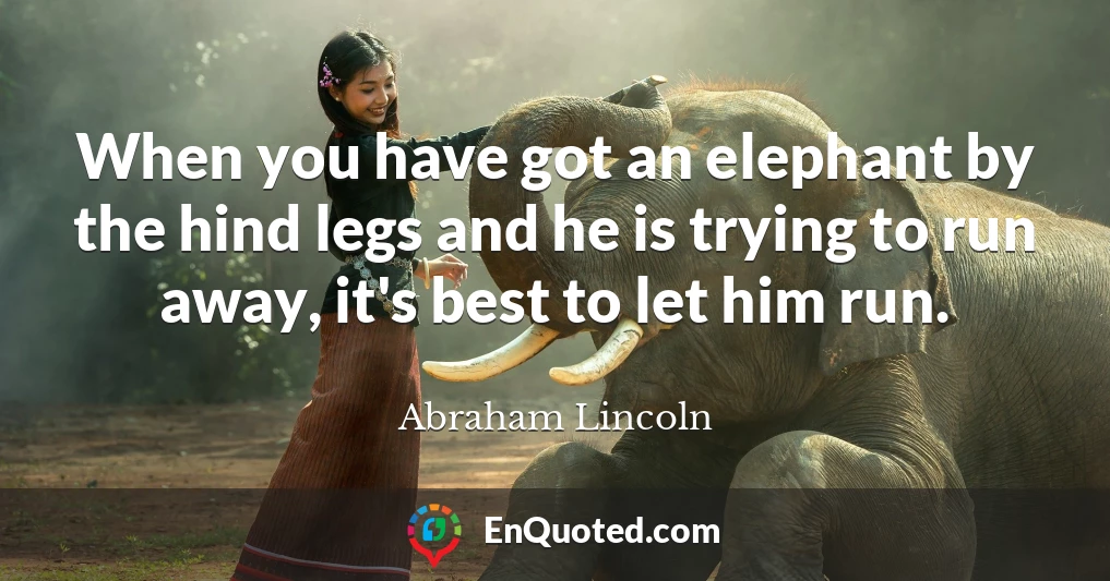 When you have got an elephant by the hind legs and he is trying to run away, it's best to let him run.