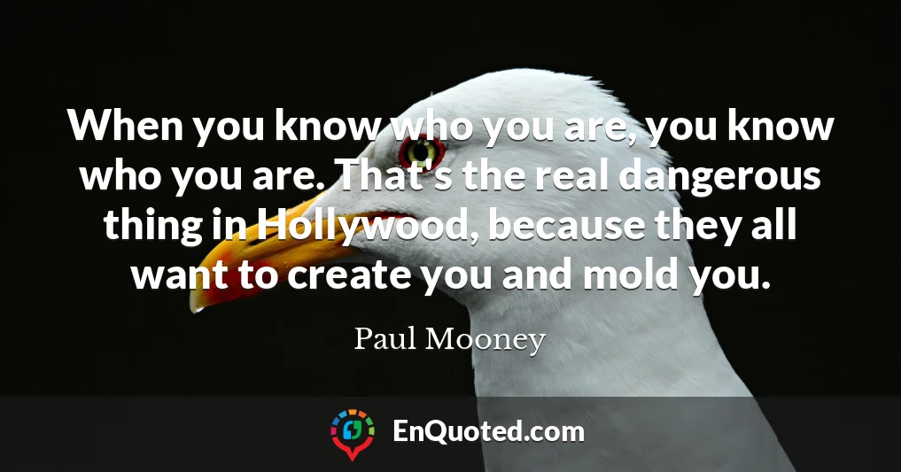 When you know who you are, you know who you are. That's the real dangerous thing in Hollywood, because they all want to create you and mold you.