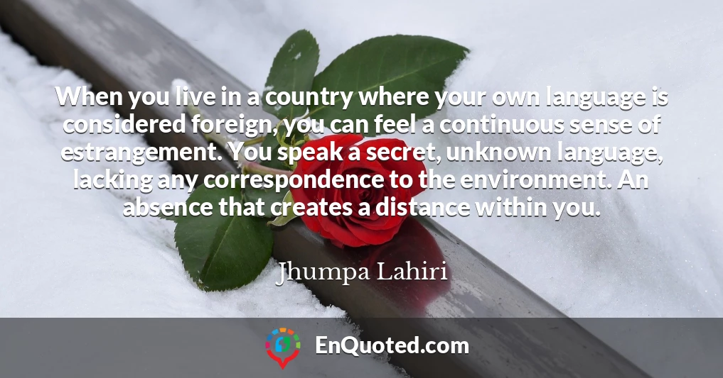 When you live in a country where your own language is considered foreign, you can feel a continuous sense of estrangement. You speak a secret, unknown language, lacking any correspondence to the environment. An absence that creates a distance within you.
