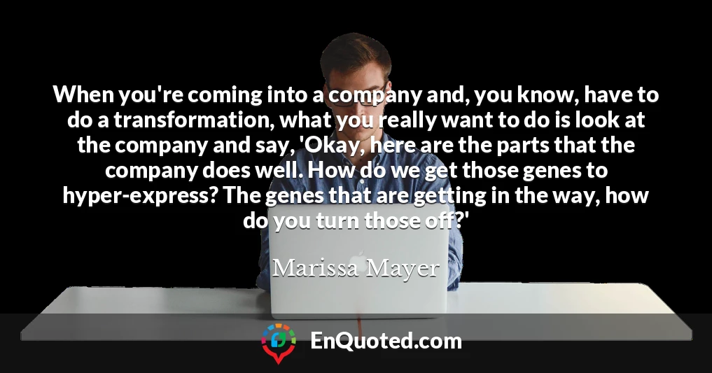 When you're coming into a company and, you know, have to do a transformation, what you really want to do is look at the company and say, 'Okay, here are the parts that the company does well. How do we get those genes to hyper-express? The genes that are getting in the way, how do you turn those off?'