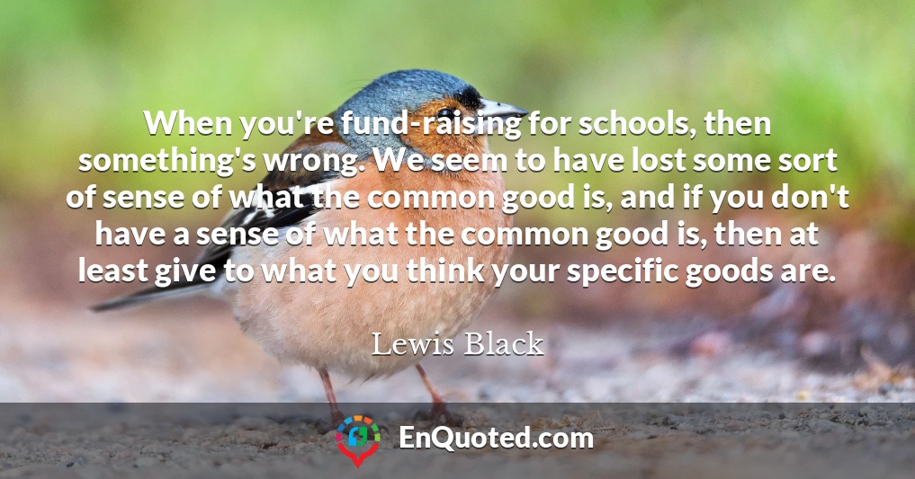 When you're fund-raising for schools, then something's wrong. We seem to have lost some sort of sense of what the common good is, and if you don't have a sense of what the common good is, then at least give to what you think your specific goods are.