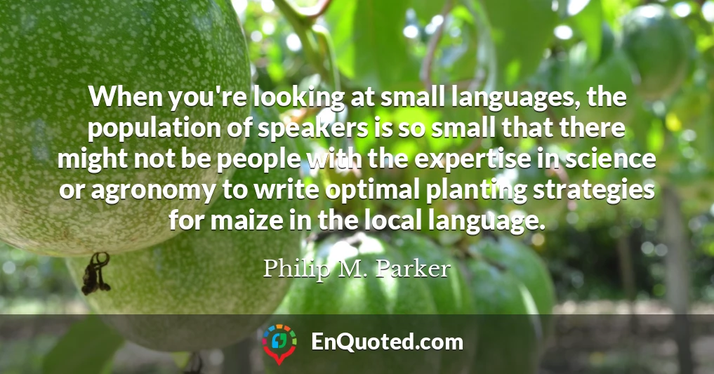 When you're looking at small languages, the population of speakers is so small that there might not be people with the expertise in science or agronomy to write optimal planting strategies for maize in the local language.