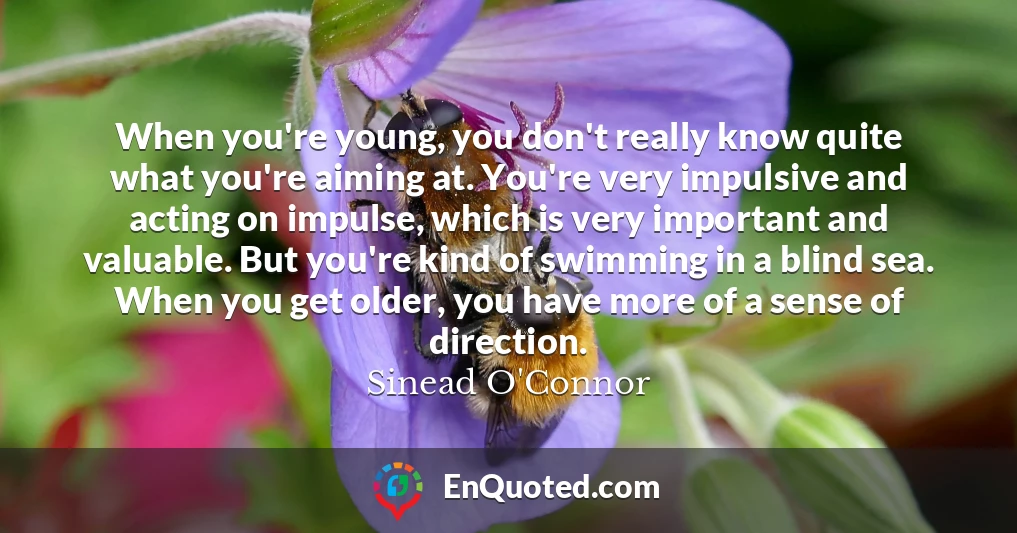 When you're young, you don't really know quite what you're aiming at. You're very impulsive and acting on impulse, which is very important and valuable. But you're kind of swimming in a blind sea. When you get older, you have more of a sense of direction.