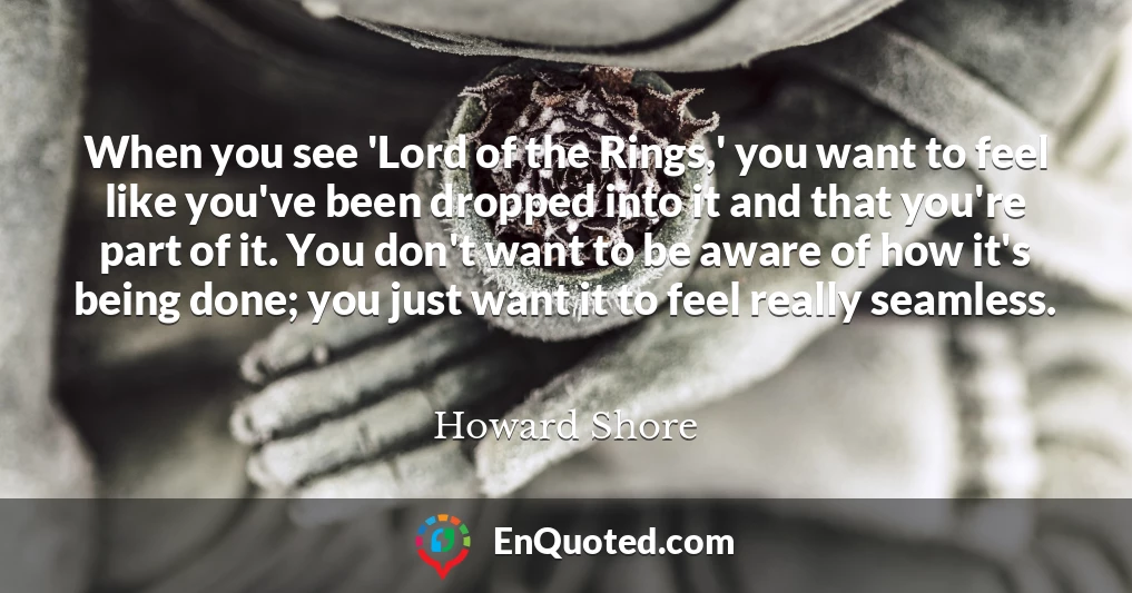 When you see 'Lord of the Rings,' you want to feel like you've been dropped into it and that you're part of it. You don't want to be aware of how it's being done; you just want it to feel really seamless.