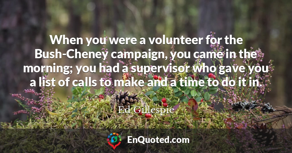 When you were a volunteer for the Bush-Cheney campaign, you came in the morning; you had a supervisor who gave you a list of calls to make and a time to do it in.