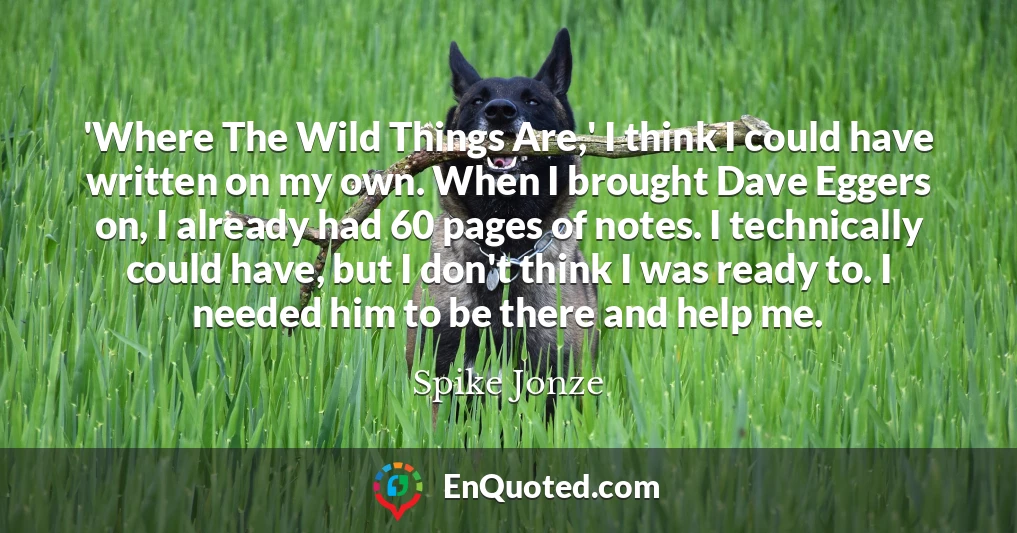 'Where The Wild Things Are,' I think I could have written on my own. When I brought Dave Eggers on, I already had 60 pages of notes. I technically could have, but I don't think I was ready to. I needed him to be there and help me.