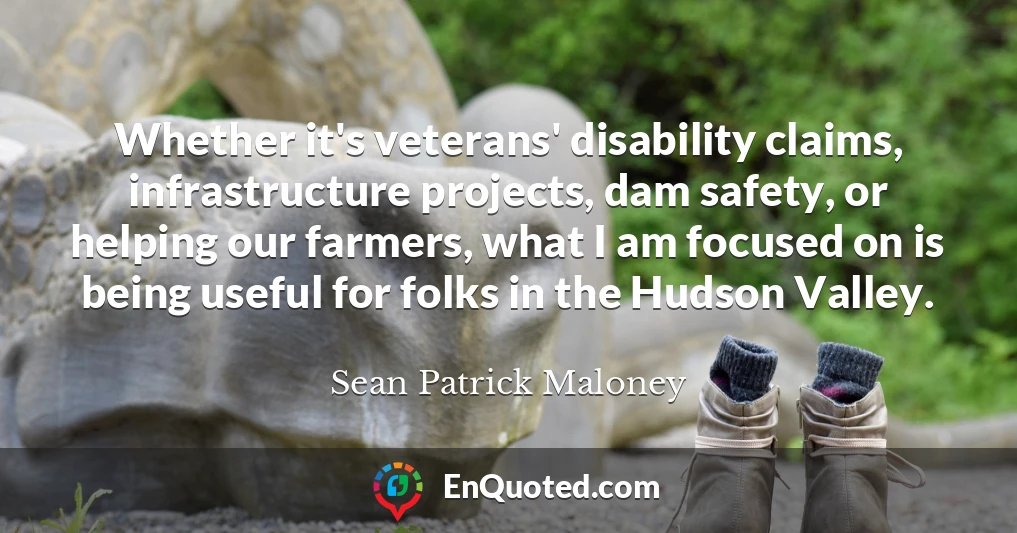 Whether it's veterans' disability claims, infrastructure projects, dam safety, or helping our farmers, what I am focused on is being useful for folks in the Hudson Valley.