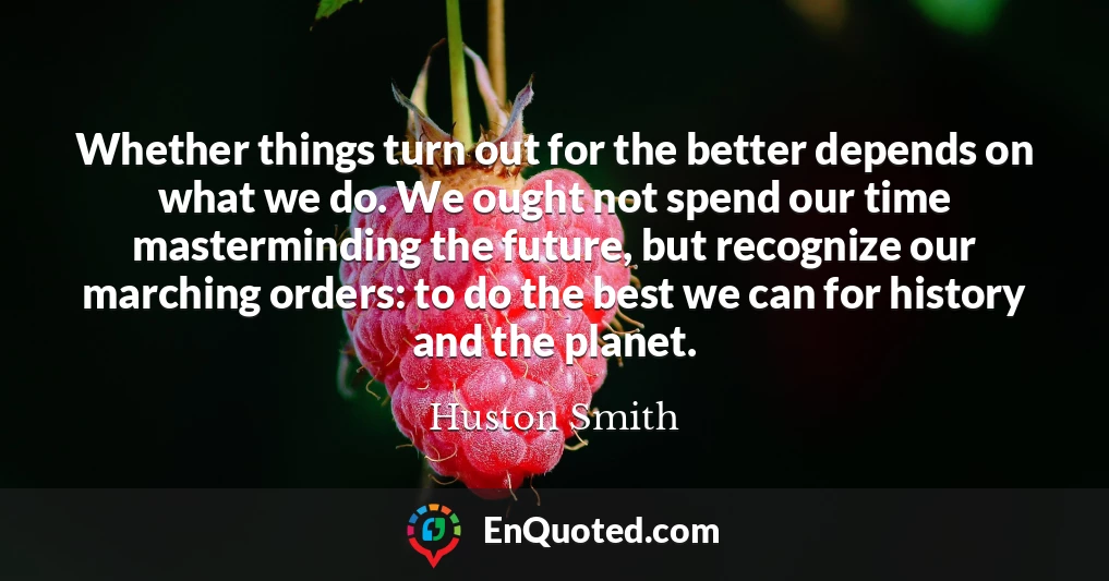 Whether things turn out for the better depends on what we do. We ought not spend our time masterminding the future, but recognize our marching orders: to do the best we can for history and the planet.