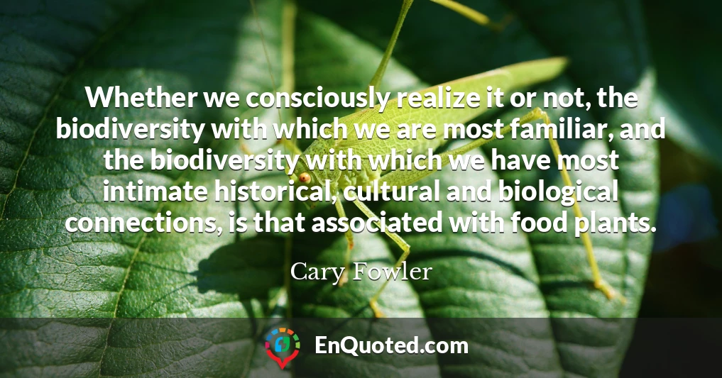 Whether we consciously realize it or not, the biodiversity with which we are most familiar, and the biodiversity with which we have most intimate historical, cultural and biological connections, is that associated with food plants.