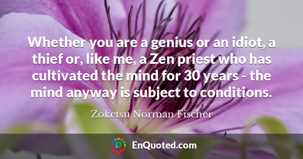 Whether you are a genius or an idiot, a thief or, like me, a Zen priest who has cultivated the mind for 30 years - the mind anyway is subject to conditions.