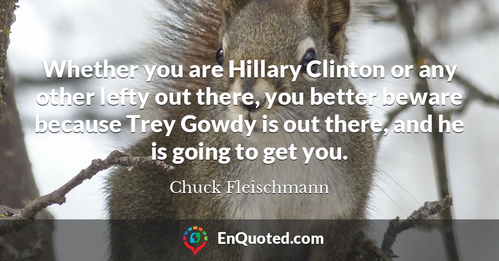 Whether you are Hillary Clinton or any other lefty out there, you better beware because Trey Gowdy is out there, and he is going to get you.