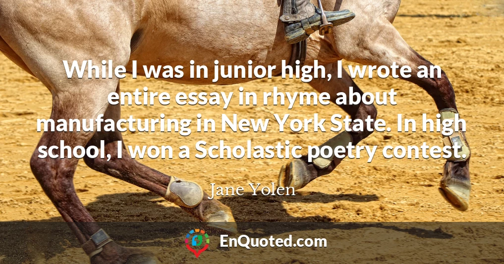 While I was in junior high, I wrote an entire essay in rhyme about manufacturing in New York State. In high school, I won a Scholastic poetry contest.