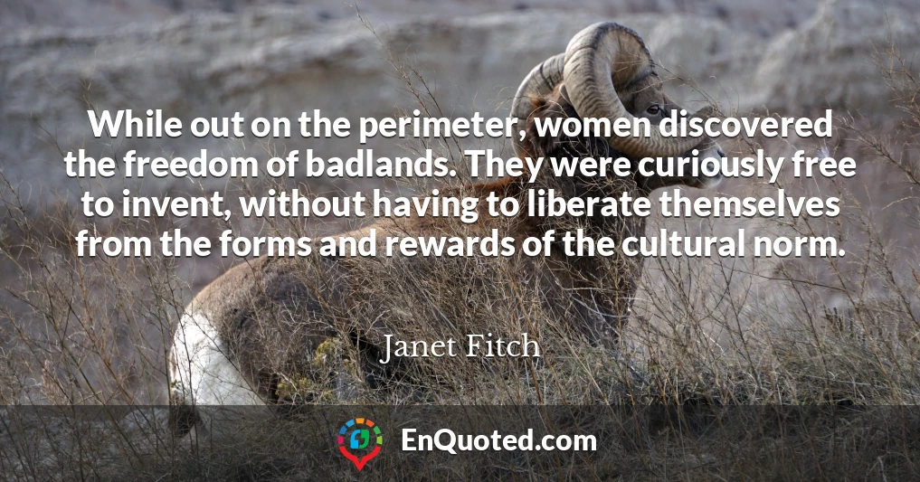 While out on the perimeter, women discovered the freedom of badlands. They were curiously free to invent, without having to liberate themselves from the forms and rewards of the cultural norm.