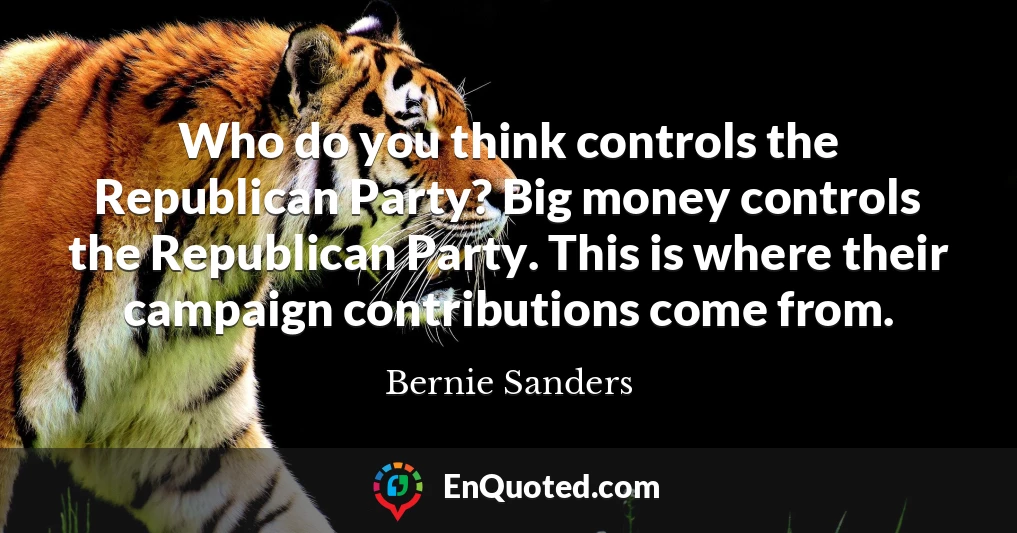 Who do you think controls the Republican Party? Big money controls the Republican Party. This is where their campaign contributions come from.