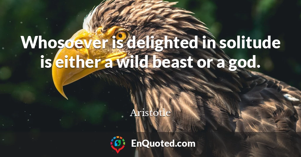 Whosoever is delighted in solitude is either a wild beast or a god.
