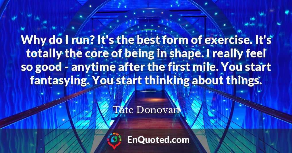 Why do I run? It's the best form of exercise. It's totally the core of being in shape. I really feel so good - anytime after the first mile. You start fantasying. You start thinking about things.