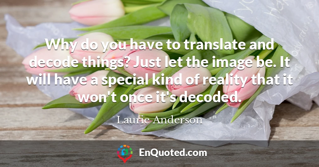 Why do you have to translate and decode things? Just let the image be. It will have a special kind of reality that it won't once it's decoded.