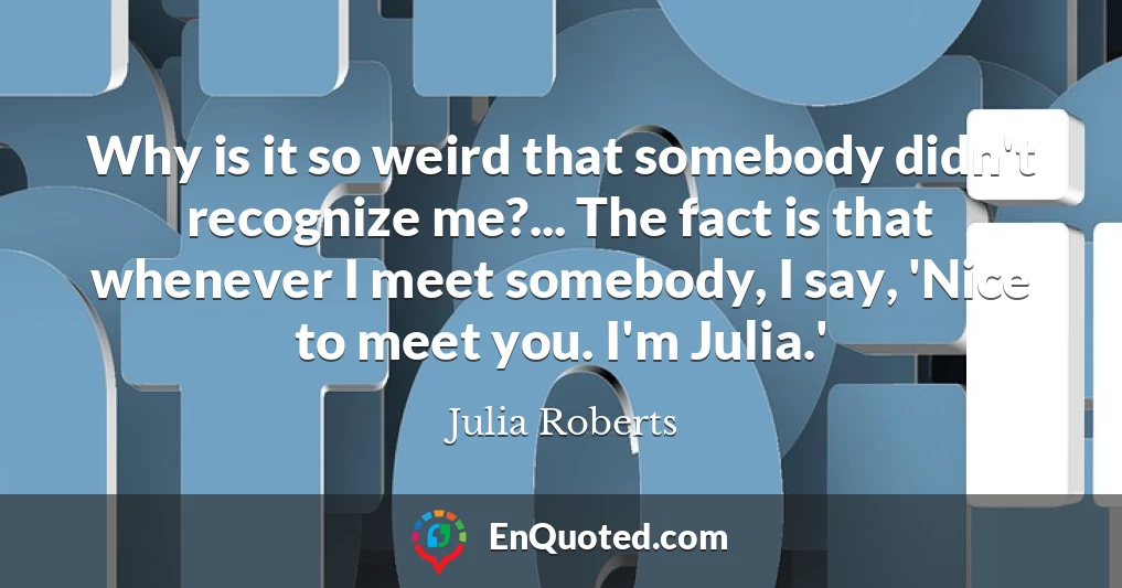 Why is it so weird that somebody didn't recognize me?... The fact is that whenever I meet somebody, I say, 'Nice to meet you. I'm Julia.'