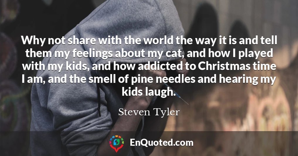 Why not share with the world the way it is and tell them my feelings about my cat, and how I played with my kids, and how addicted to Christmas time I am, and the smell of pine needles and hearing my kids laugh.