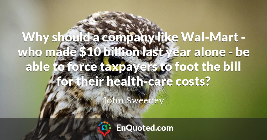 Why should a company like Wal-Mart - who made $10 billion last year alone - be able to force taxpayers to foot the bill for their health-care costs?