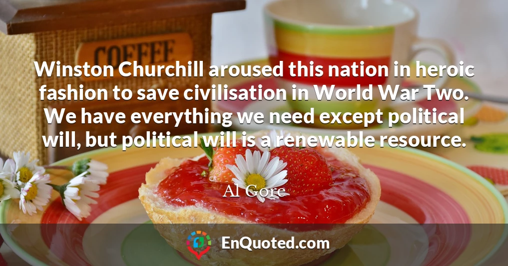 Winston Churchill aroused this nation in heroic fashion to save civilisation in World War Two. We have everything we need except political will, but political will is a renewable resource.