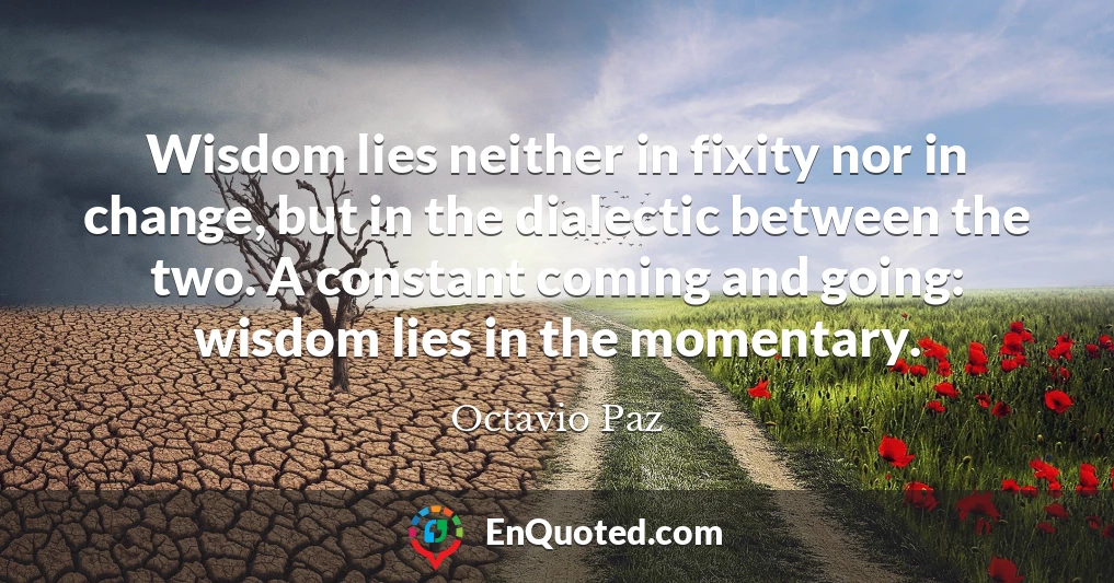 Wisdom lies neither in fixity nor in change, but in the dialectic between the two. A constant coming and going: wisdom lies in the momentary.