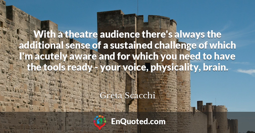 With a theatre audience there's always the additional sense of a sustained challenge of which I'm acutely aware and for which you need to have the tools ready - your voice, physicality, brain.