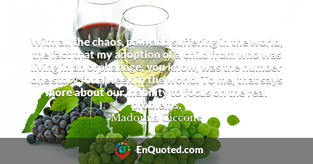 With all the chaos, pain and suffering in the world, the fact that my adoption of a child from who was living in an orphanage, you know, was the number one story for a week in the world. To me, that says more about our inability to focus on the real problems.