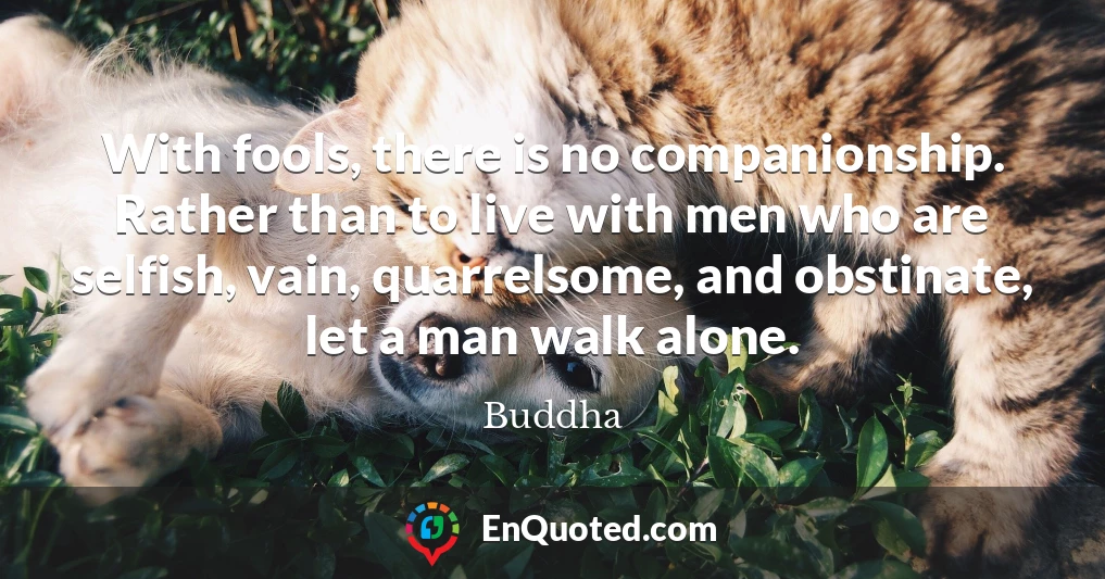 With fools, there is no companionship. Rather than to live with men who are selfish, vain, quarrelsome, and obstinate, let a man walk alone.