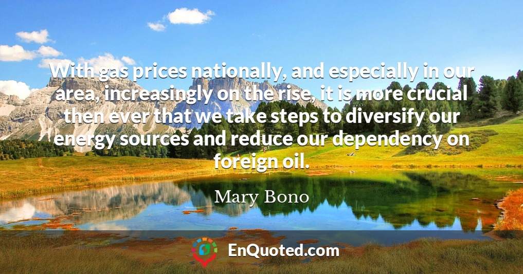With gas prices nationally, and especially in our area, increasingly on the rise, it is more crucial then ever that we take steps to diversify our energy sources and reduce our dependency on foreign oil.
