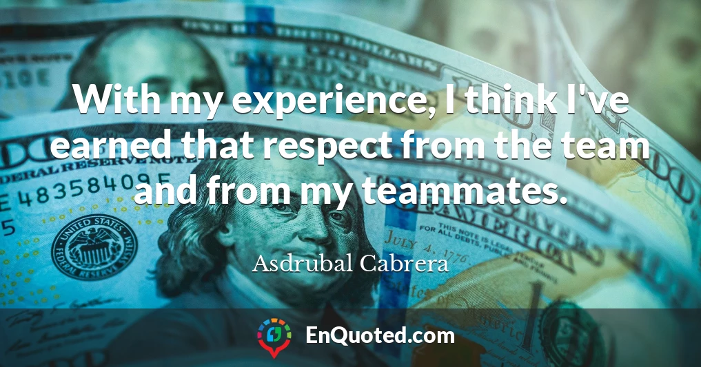 With my experience, I think I've earned that respect from the team and from my teammates.