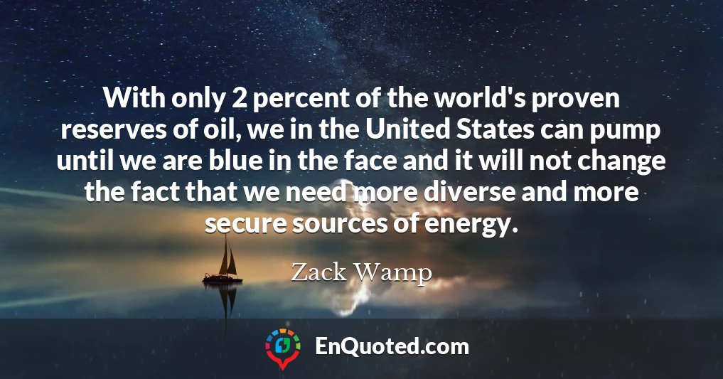 With only 2 percent of the world's proven reserves of oil, we in the United States can pump until we are blue in the face and it will not change the fact that we need more diverse and more secure sources of energy.