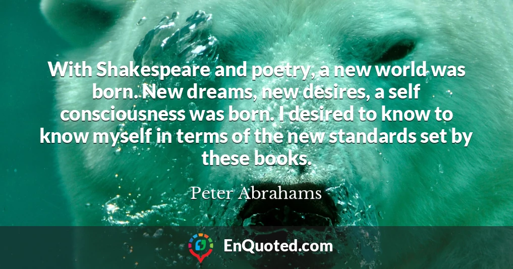 With Shakespeare and poetry, a new world was born. New dreams, new desires, a self consciousness was born. I desired to know to know myself in terms of the new standards set by these books.
