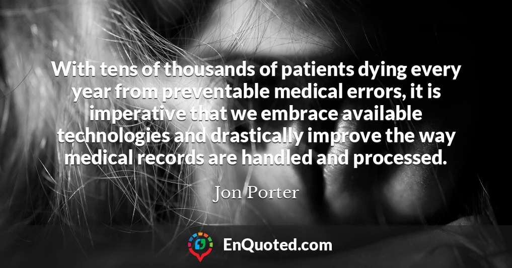 With tens of thousands of patients dying every year from preventable medical errors, it is imperative that we embrace available technologies and drastically improve the way medical records are handled and processed.