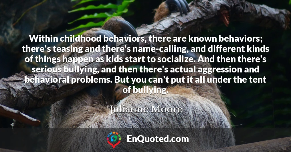 Within childhood behaviors, there are known behaviors; there's teasing and there's name-calling, and different kinds of things happen as kids start to socialize. And then there's serious bullying, and then there's actual aggression and behavioral problems. But you can't put it all under the tent of bullying.