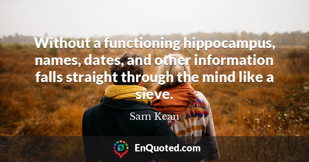Without a functioning hippocampus, names, dates, and other information falls straight through the mind like a sieve.