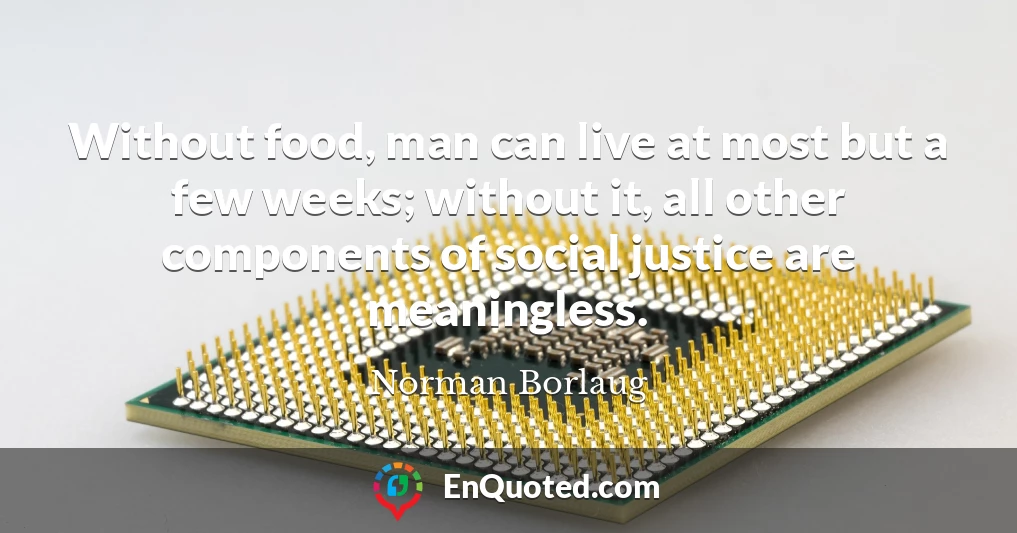 Without food, man can live at most but a few weeks; without it, all other components of social justice are meaningless.