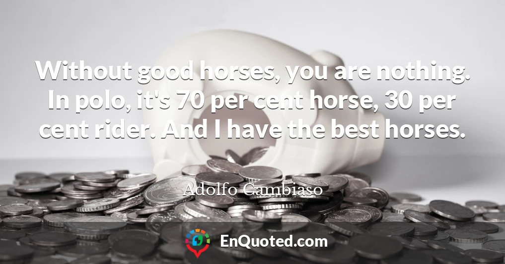Without good horses, you are nothing. In polo, it's 70 per cent horse, 30 per cent rider. And I have the best horses.