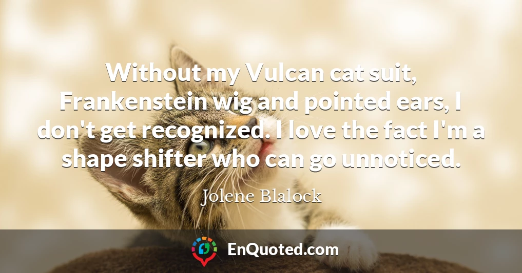Without my Vulcan cat suit, Frankenstein wig and pointed ears, I don't get recognized. I love the fact I'm a shape shifter who can go unnoticed.