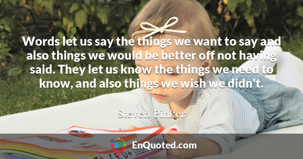 Words let us say the things we want to say and also things we would be better off not having said. They let us know the things we need to know, and also things we wish we didn't.